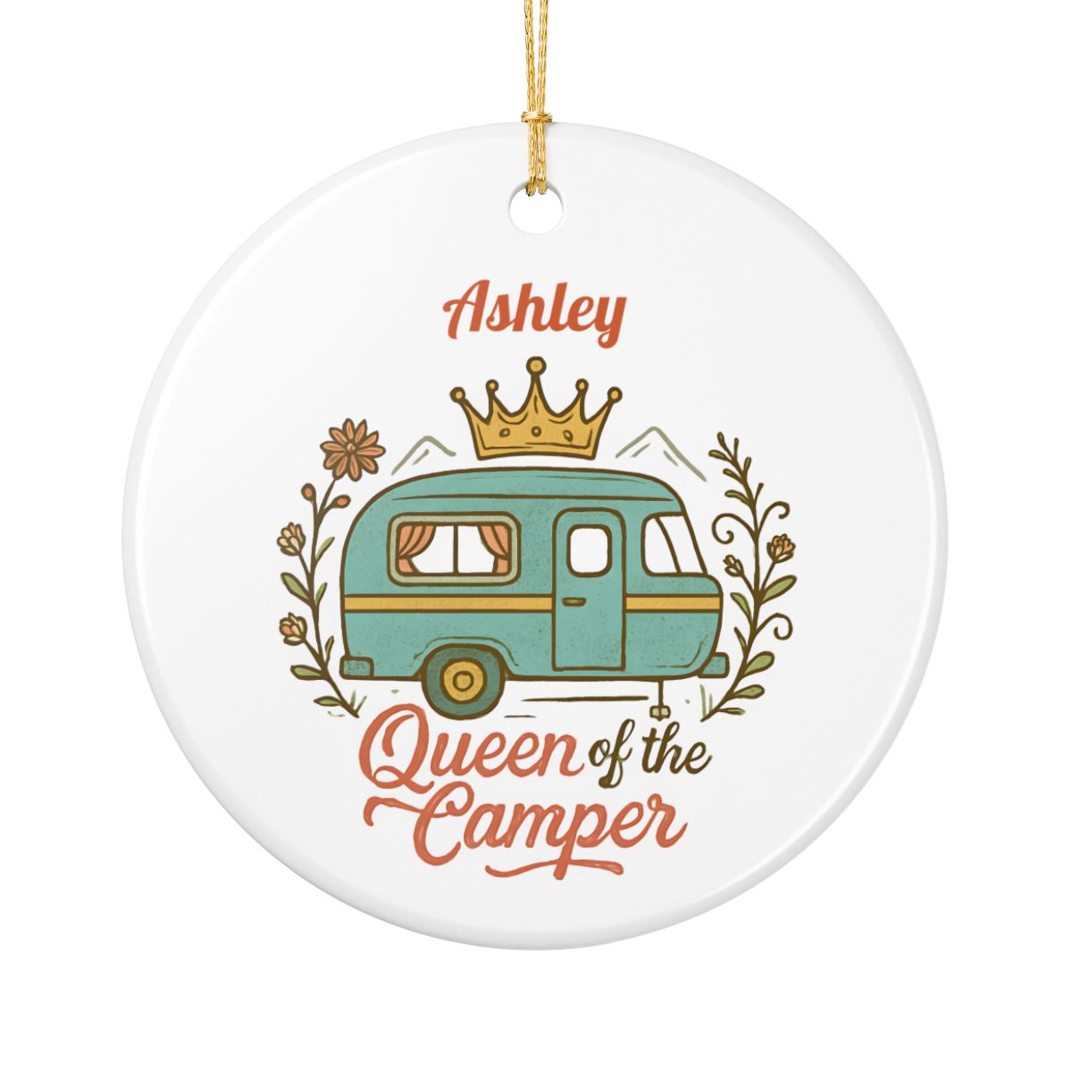 Personalized Queen of the Camper Ceramic Ornament (2-sided)