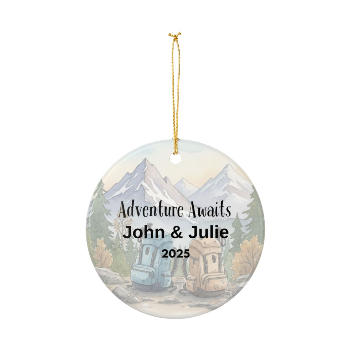 Personalized Adventure Awaits Ceramic Ornament (2-sided)
