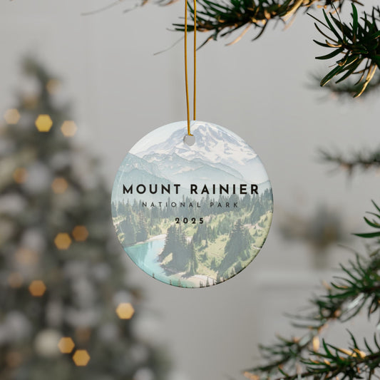 Mount Rainier National Park 2025 Souvenir Ceramic Ornament (Double sided)