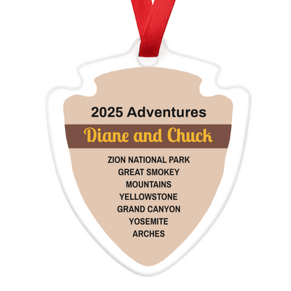 Personalized 2025 National Park Adventures Acrylic Ornament - Tan Background