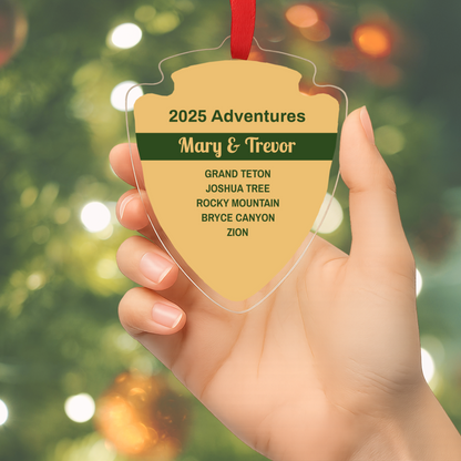 Personalized 2025 National Park Adventures Acrylic Ornament - Yellow Background