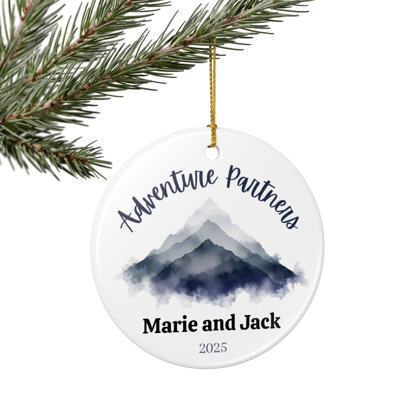 Personalized Adventure Partners Mountains Ceramic Ornament (2-sided)