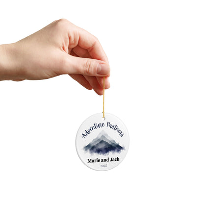Personalized Adventure Partners Mountains Ceramic Ornament (2-sided)