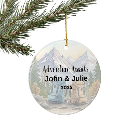 Personalized Adventure Awaits Ceramic Ornament (2-sided)