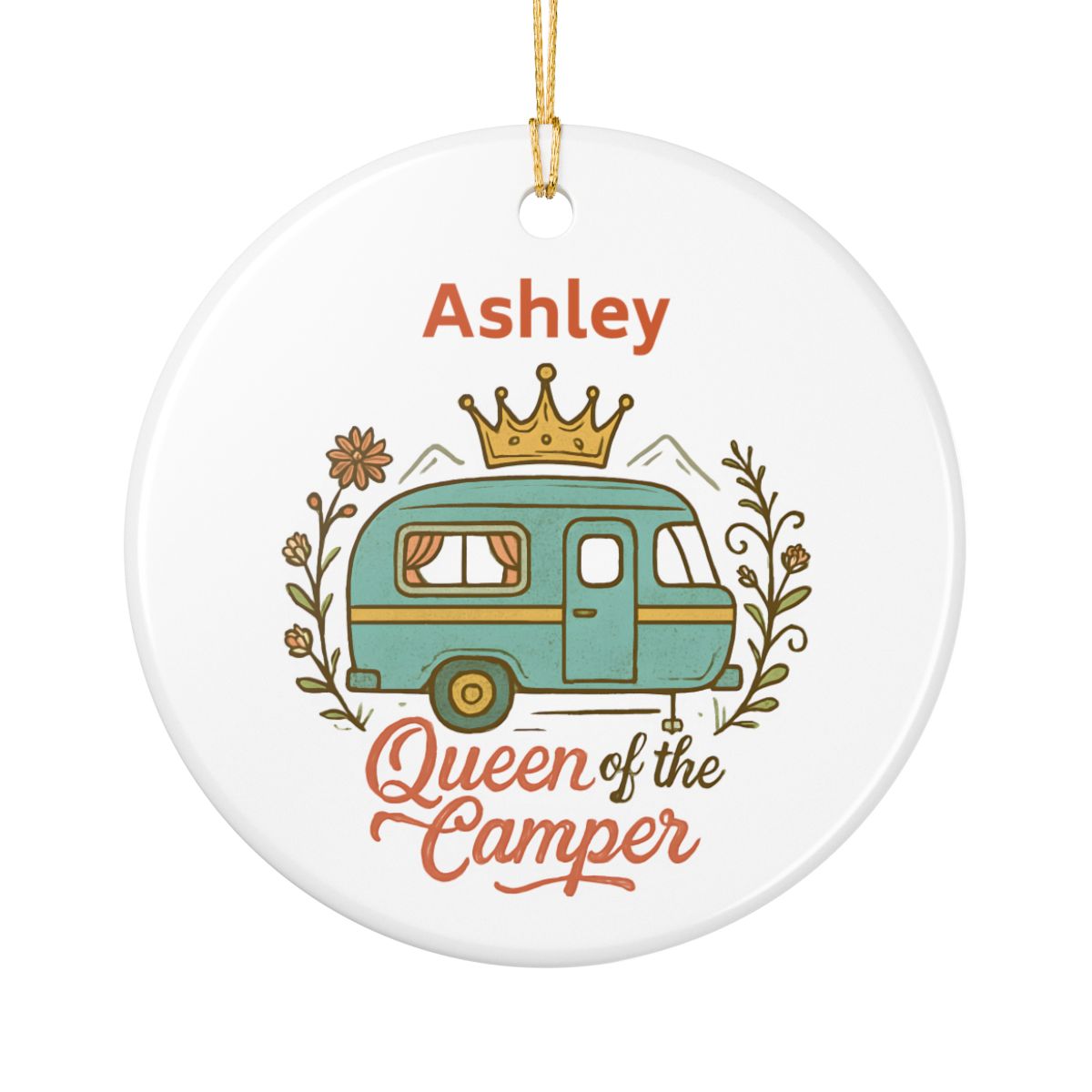 Personalized Queen of the Camper Ceramic Ornament (2-sided)