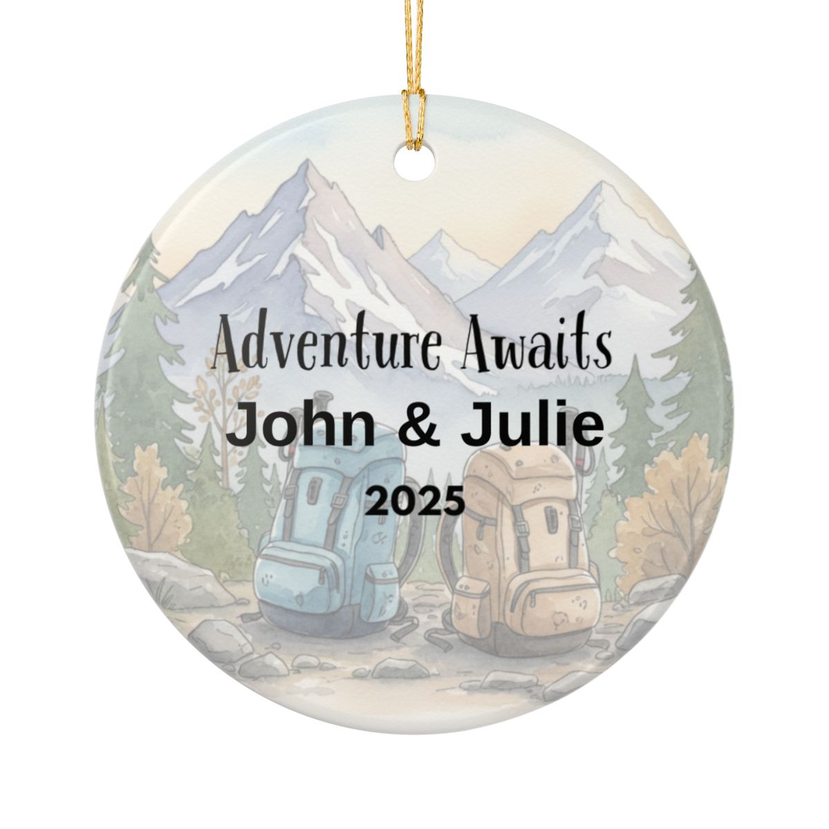 Personalized Adventure Awaits Ceramic Ornament (2-sided)