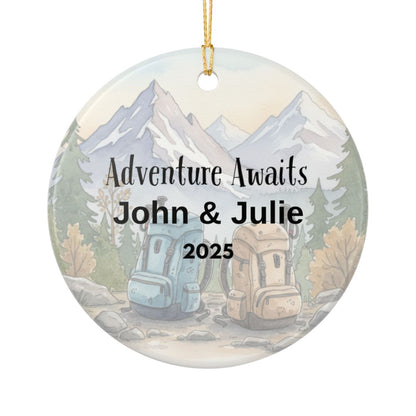 Personalized Adventure Awaits Ceramic Ornament (2-sided)