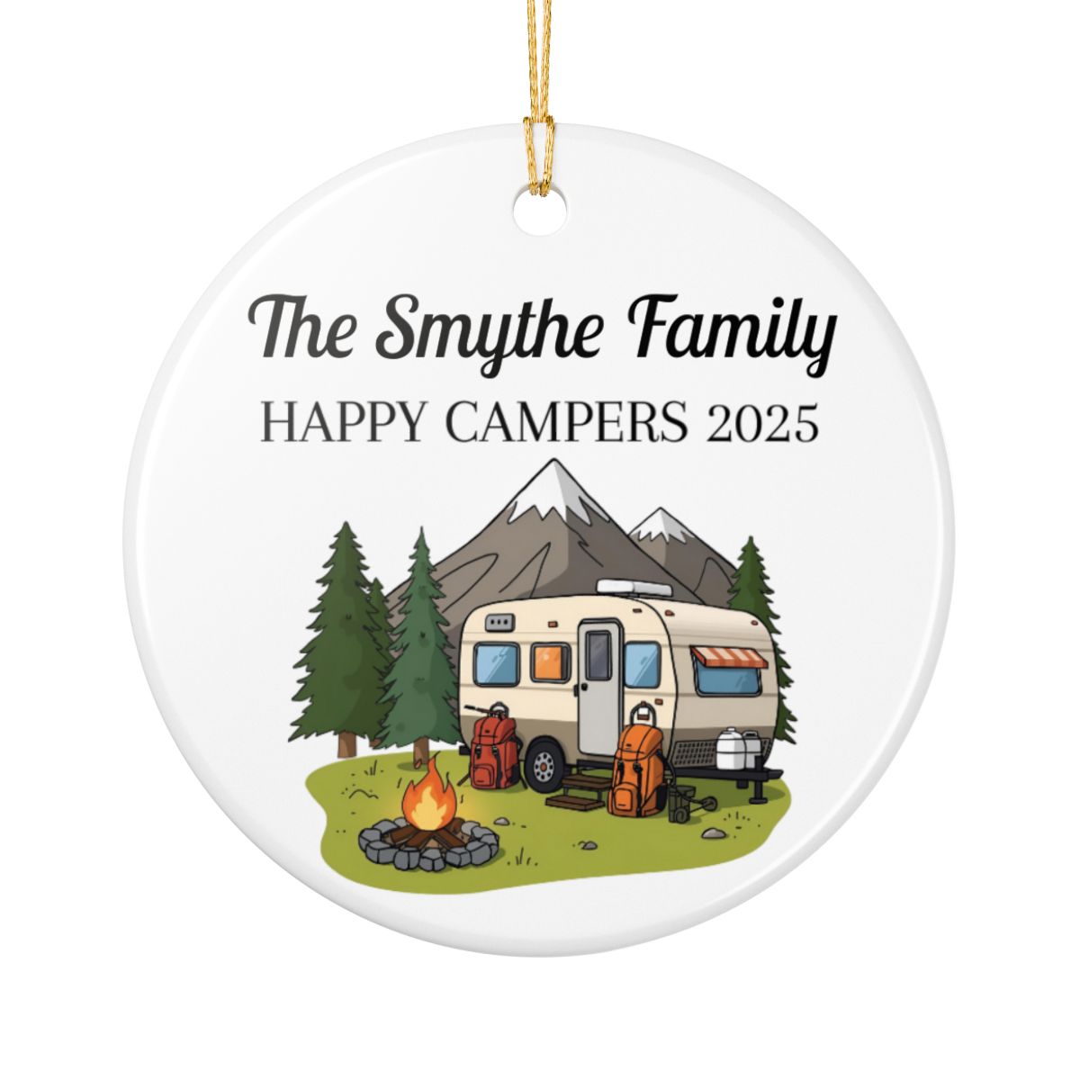 Personalized Happy Campers Ceramic Ornament (2-sided)