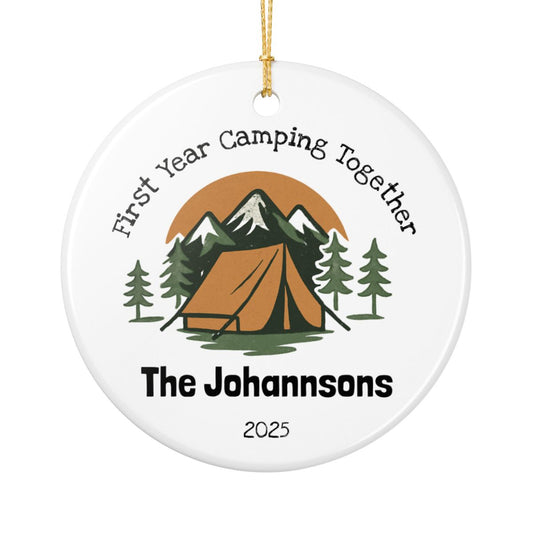 Personalized First Year Camping Together Ceramic Ornament (2-sided)