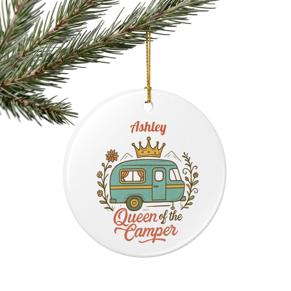 Personalized Queen of the Camper Ceramic Ornament (2-sided)