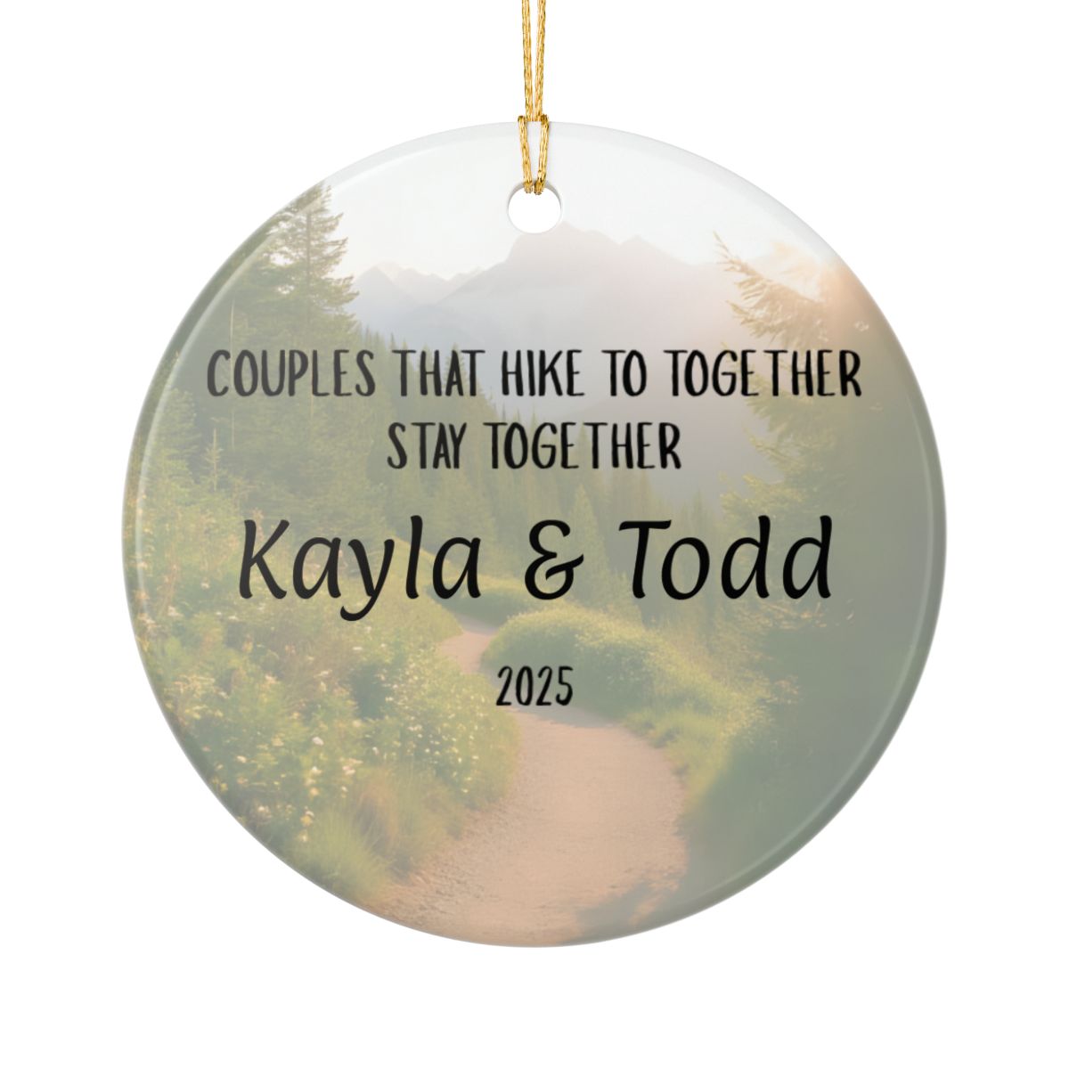 Personalized Couples That Hike Together Ceramic Ornament (2-sided)