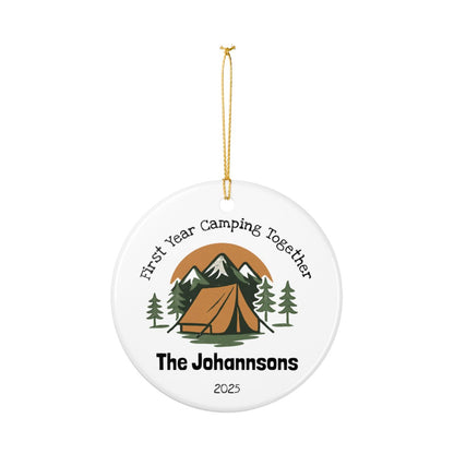 Personalized First Year Camping Together Ceramic Ornament (2-sided)