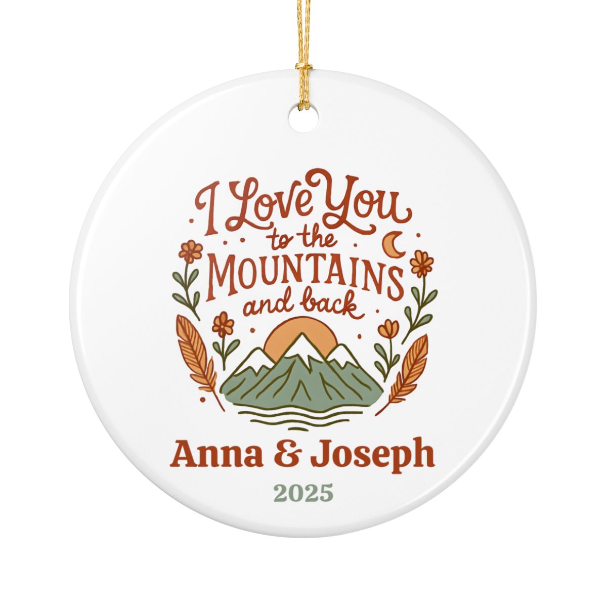 Personalized Mountains and Back Ceramic Ornament (2-sided)