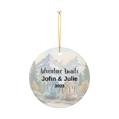 Personalized Adventure Awaits Ceramic Ornament (2-sided)