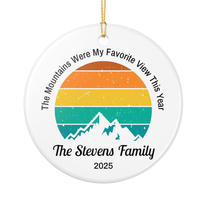 Personalized The Mountains Were My Favorite View Ceramic Ornament (2-sided)