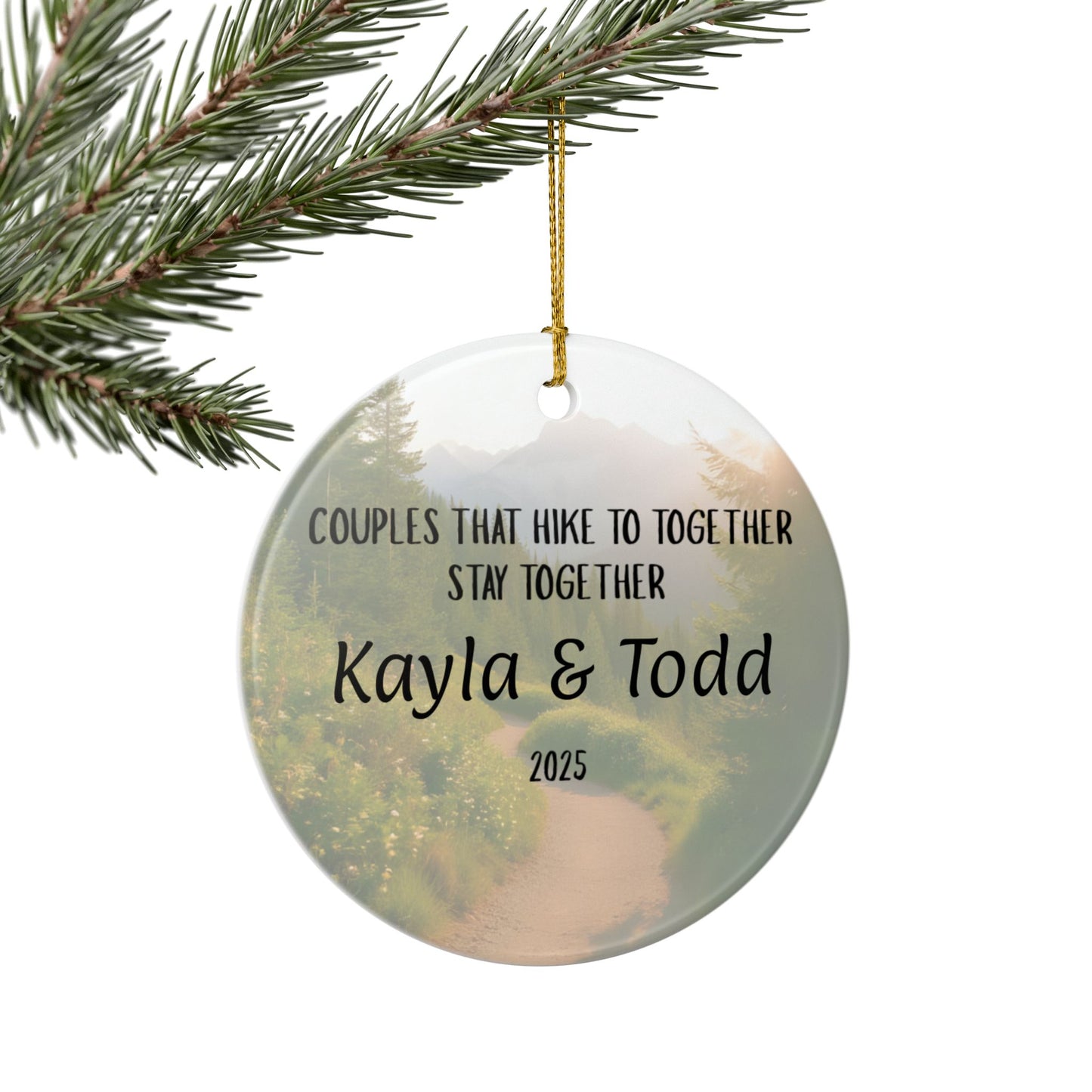 Personalized Couples That Hike Together Ceramic Ornament (2-sided)