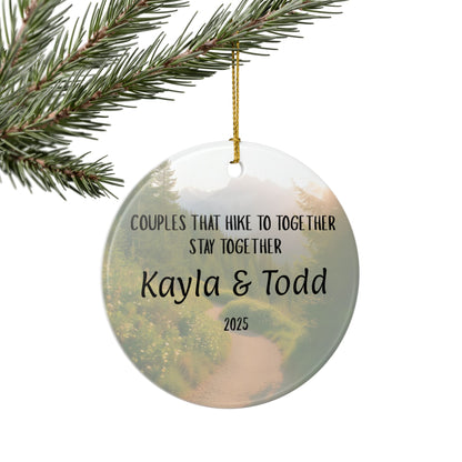 Personalized Couples That Hike Together Ceramic Ornament (2-sided)