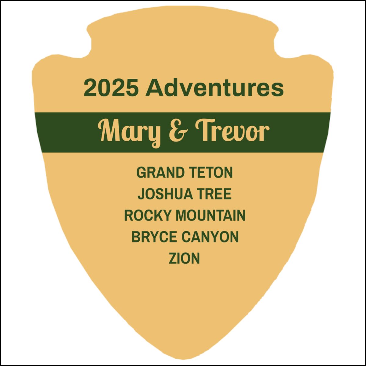 Personalized 2025 National Park Adventures Acrylic Ornament - Yellow Background