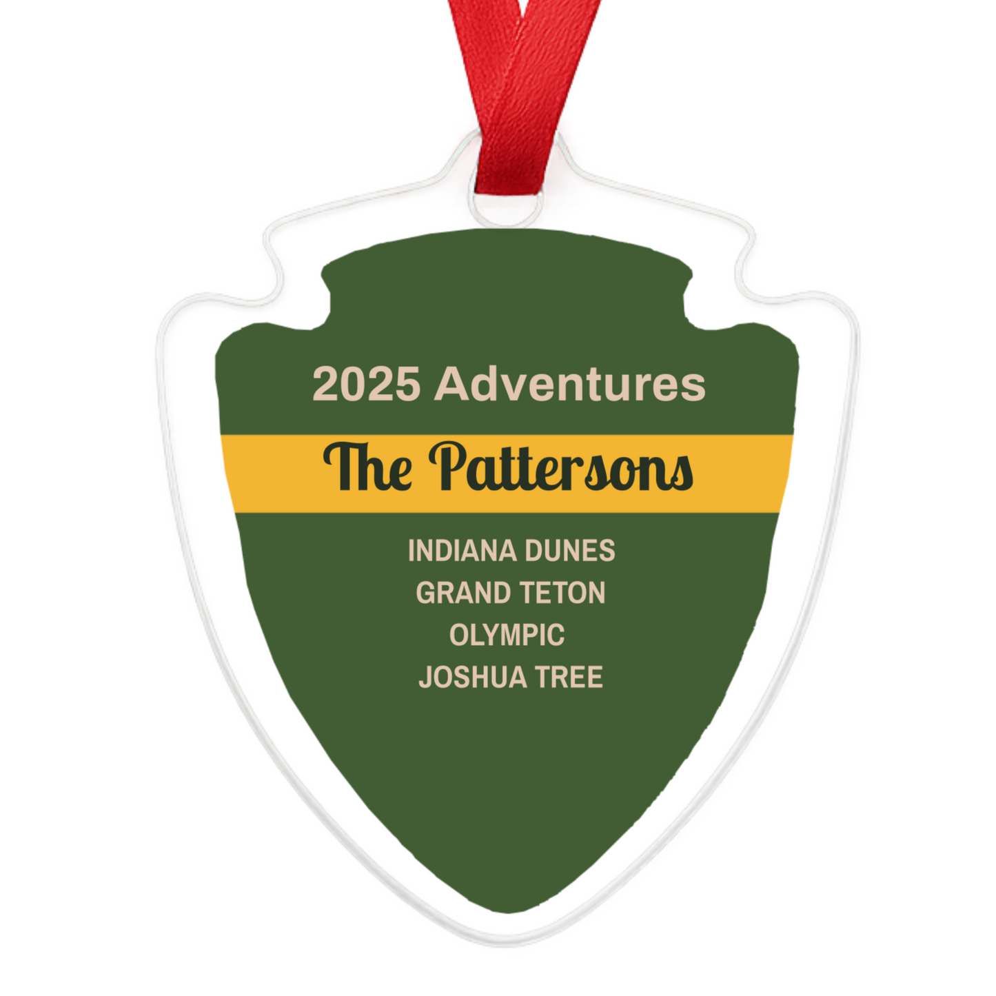 Personalized 2025 National Park Adventures Acrylic Ornament - Green Background