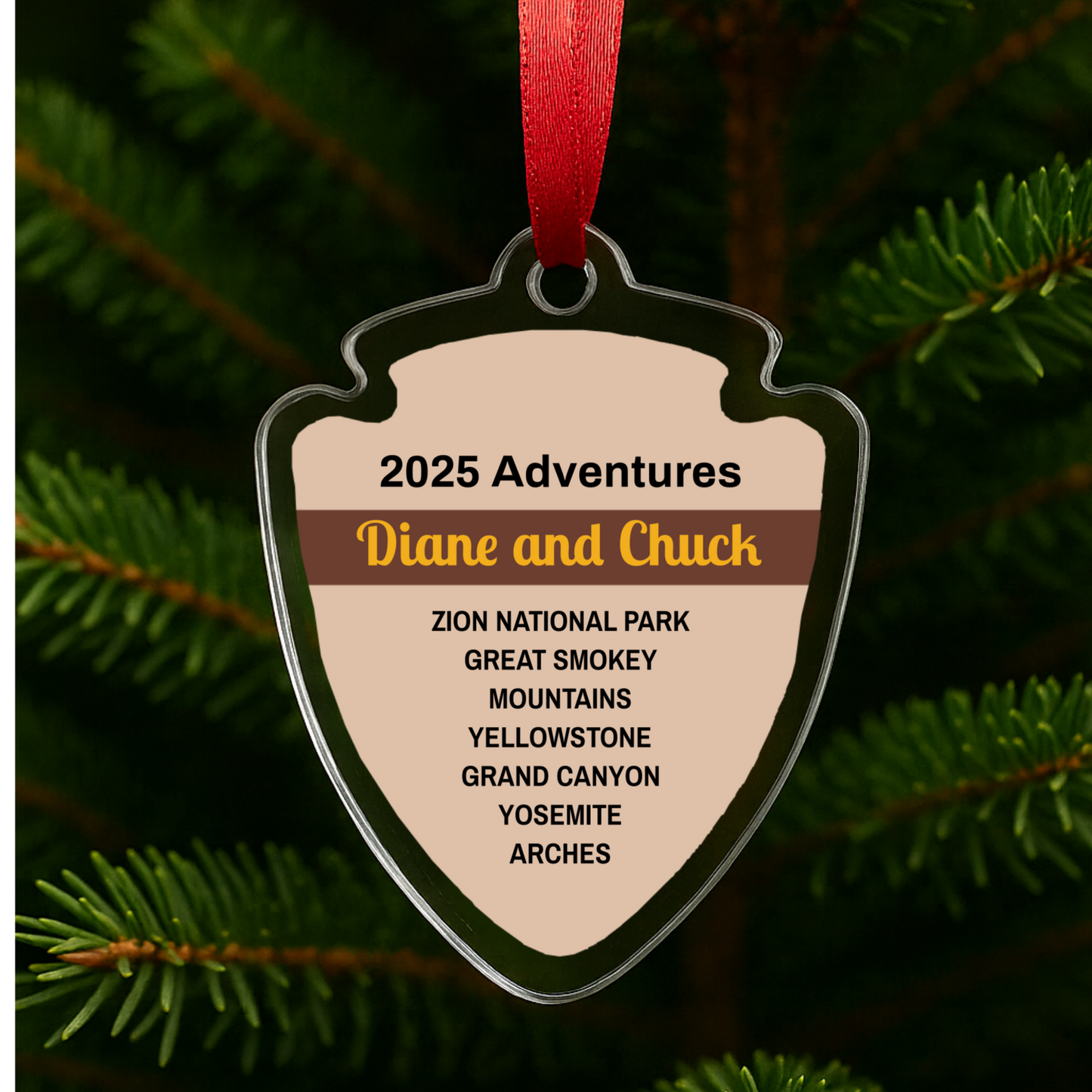 Personalized 2025 National Park Adventures Acrylic Ornament - Tan Background