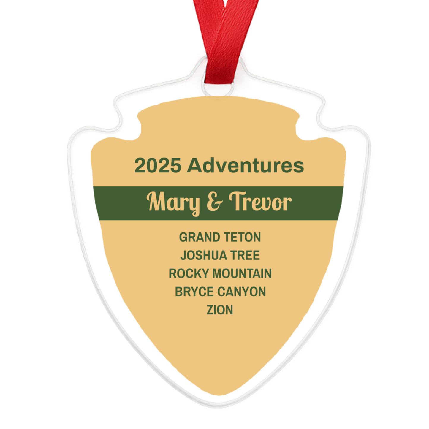 Personalized 2025 National Park Adventures Acrylic Ornament - Yellow Background