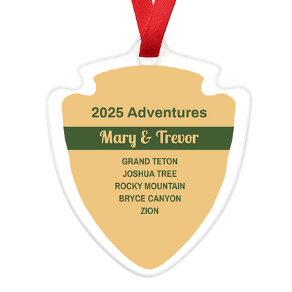 Personalized 2025 National Park Adventures Acrylic Ornament - Yellow Background