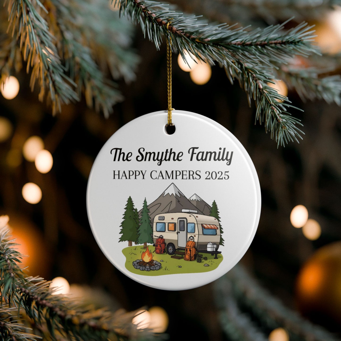 Personalized Happy Campers Ceramic Ornament (2-sided)