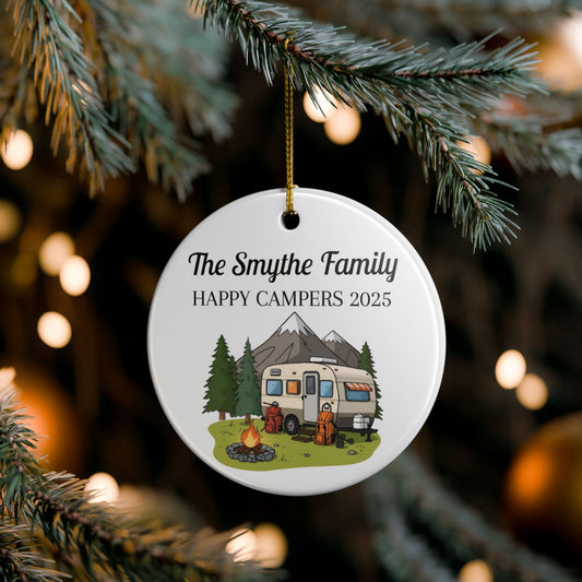Personalized Happy Campers Ceramic Ornament (2-sided)