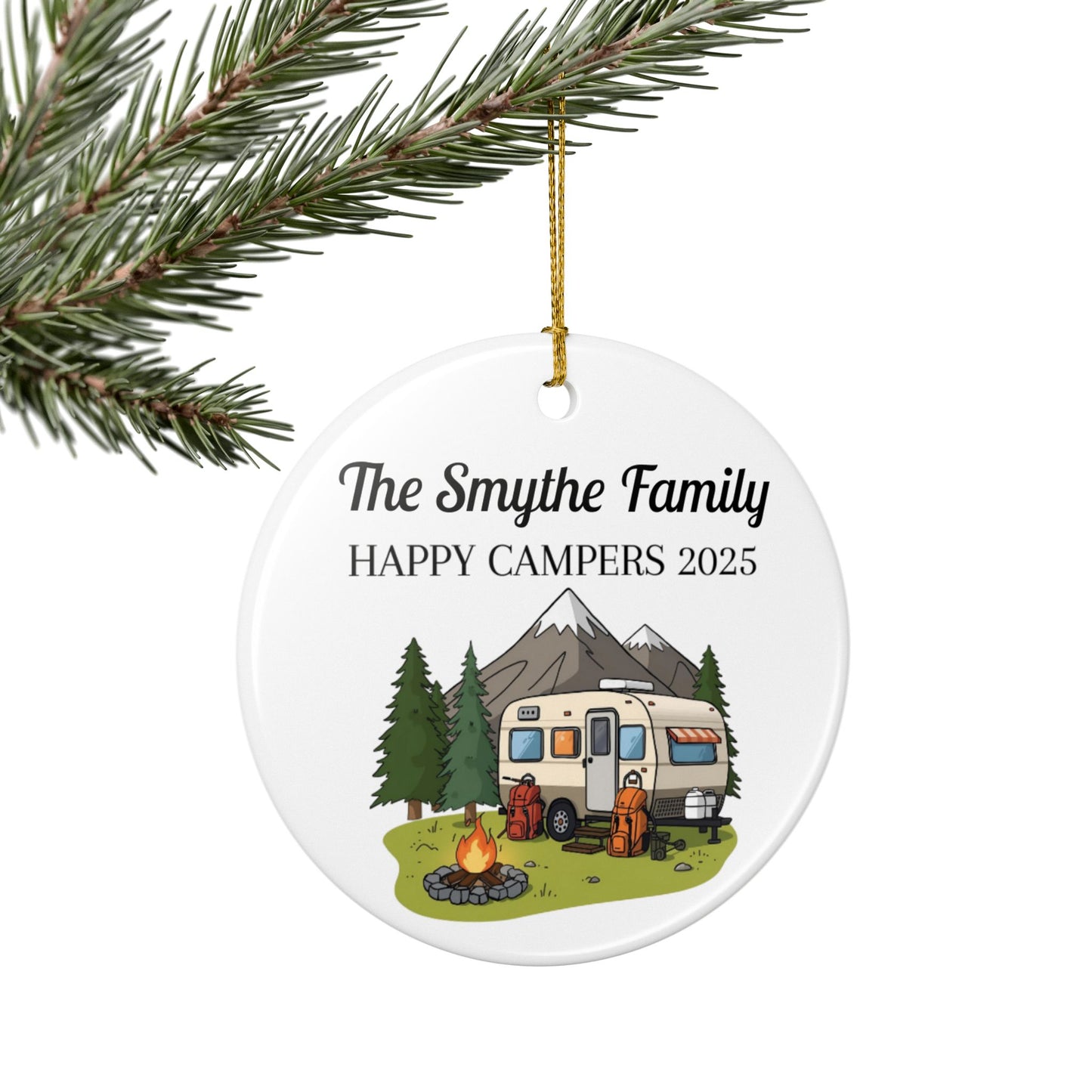 Personalized Happy Campers Ceramic Ornament (2-sided)
