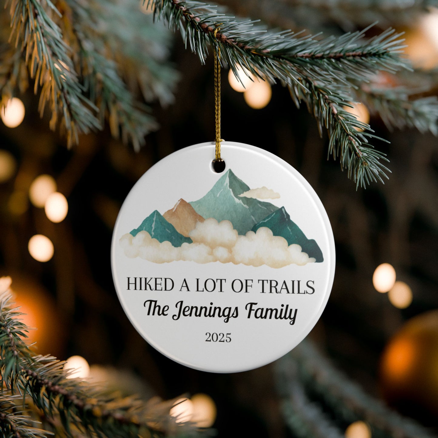 Personalized Hiked a Lot of Trails Ceramic Ornament (2-sided)
