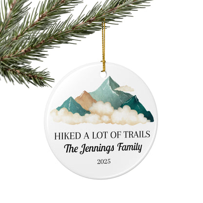 Personalized Hiked a Lot of Trails Ceramic Ornament (2-sided)
