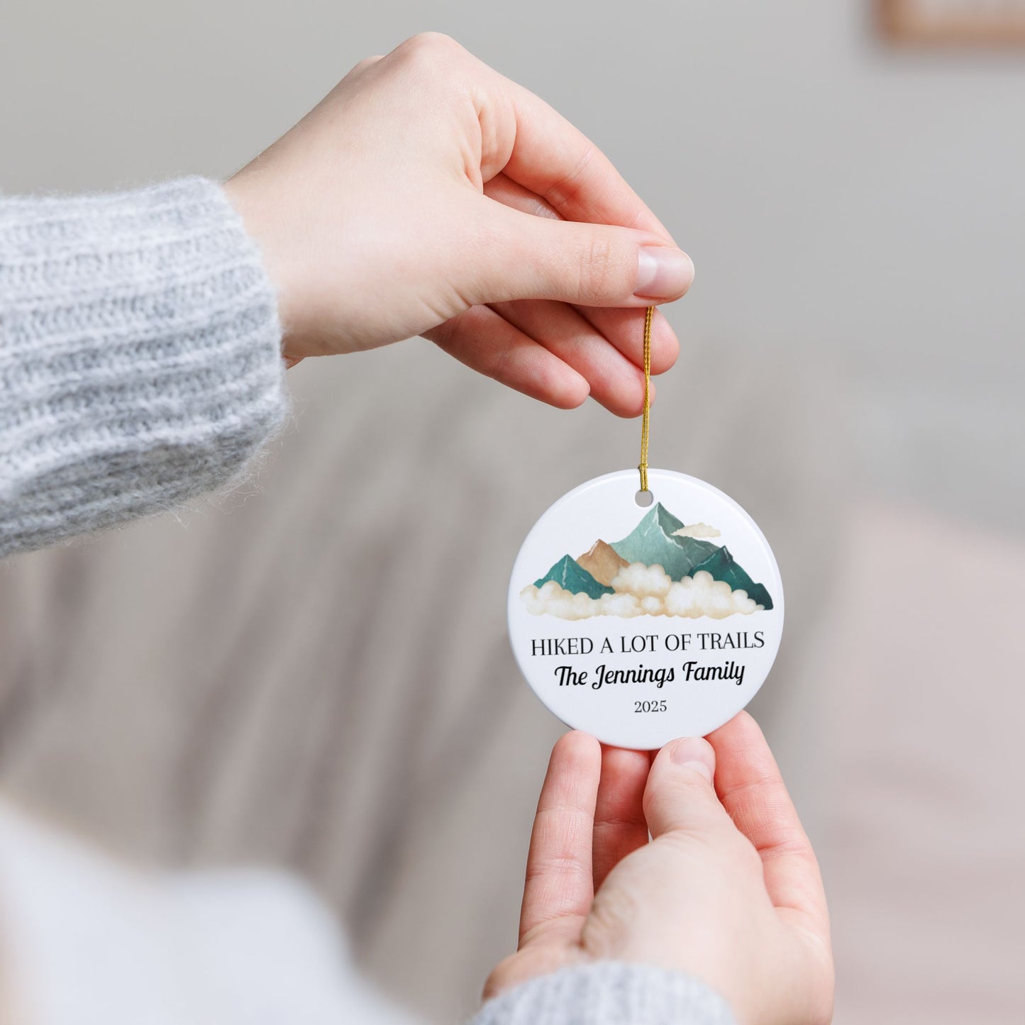 Personalized Hiked a Lot of Trails Ceramic Ornament (2-sided)