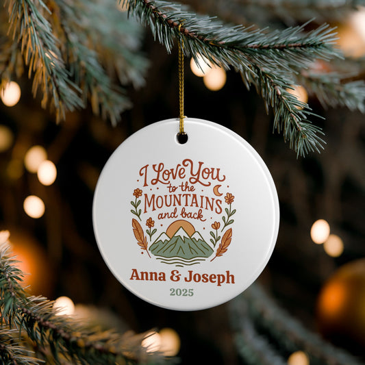 Personalized Mountains and Back Ceramic Ornament (2-sided)