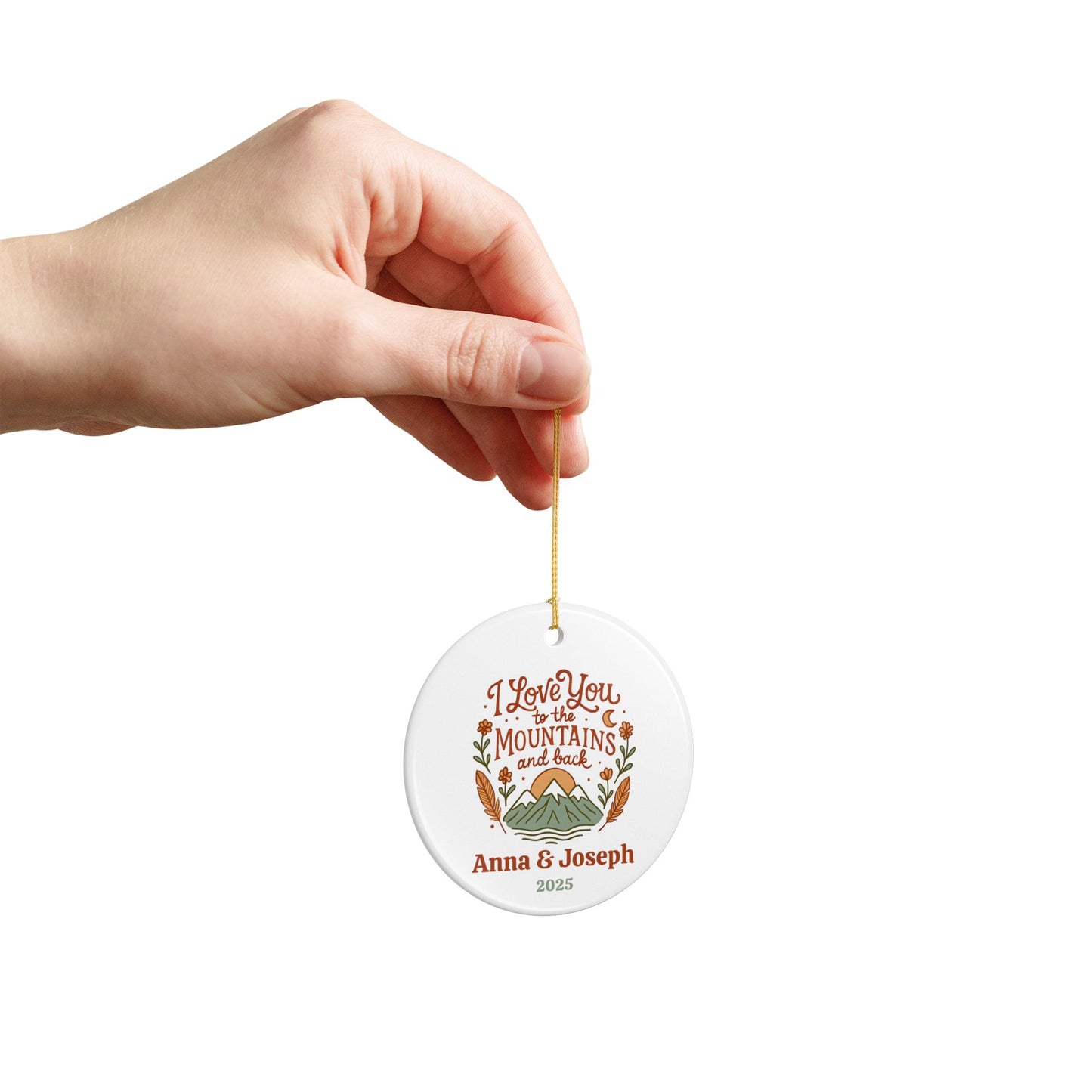 Personalized Mountains and Back Ceramic Ornament (2-sided)