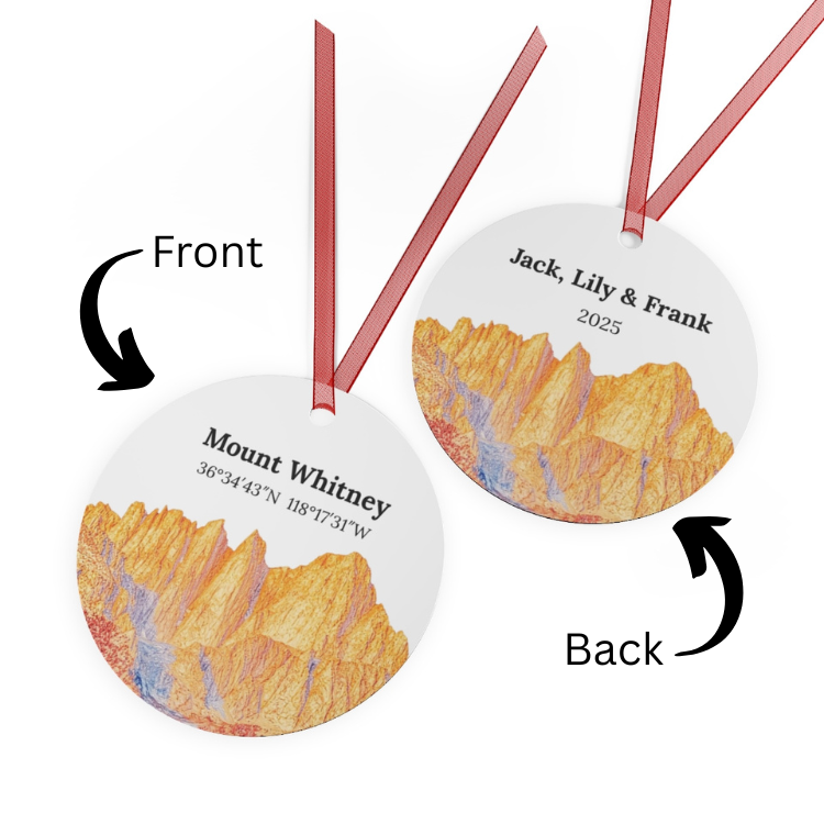 Personalized Mount Whitney Metal Ornament 2-Sided