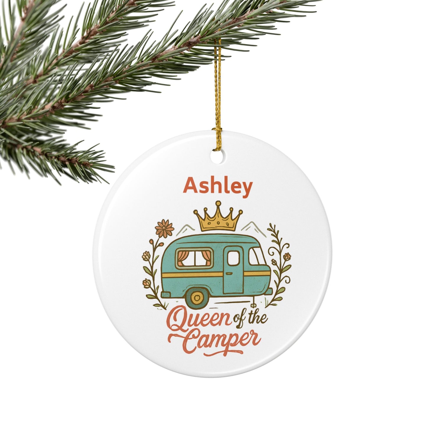 Personalized Queen of the Camper Ceramic Ornament (2-sided)