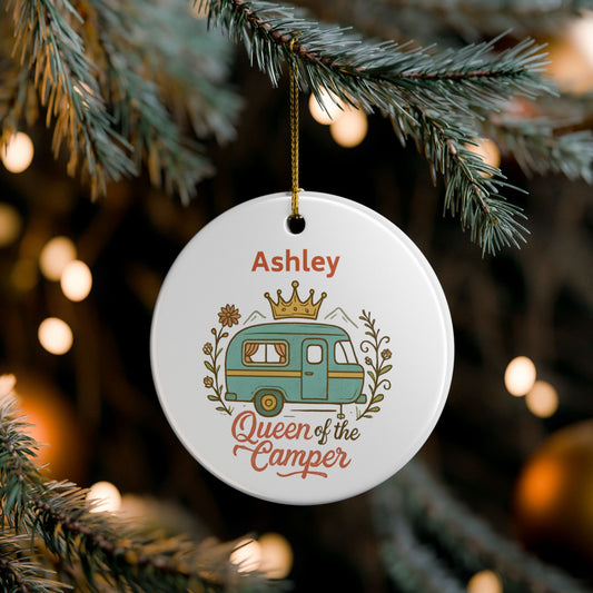 Personalized Queen of the Camper Ceramic Ornament (2-sided)